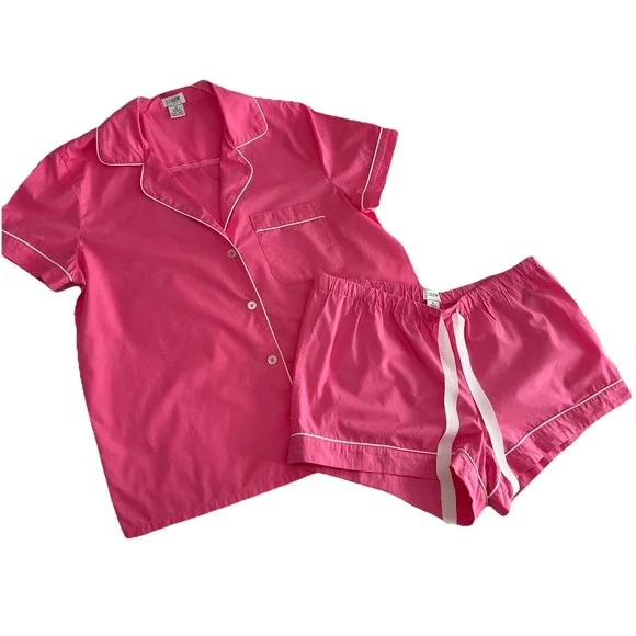 J.CREW Women's Pajama Shorts & Top Set Pink 100% Cotton Sz Medium - Picture 2 of 11